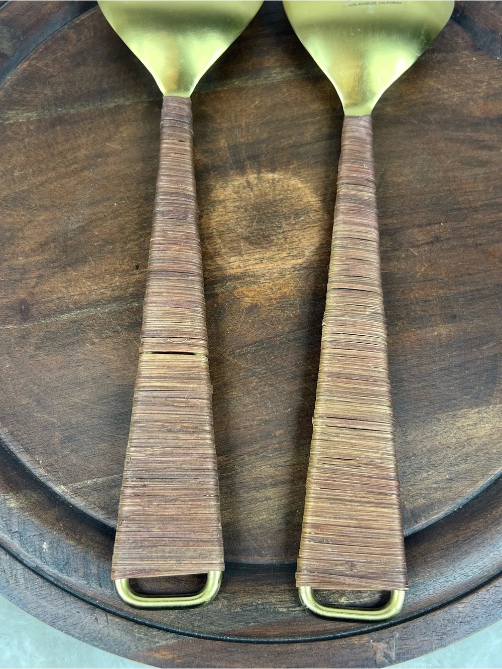 Zodax Gold Serving Utensils with Rattan Wrapped Handles Boho